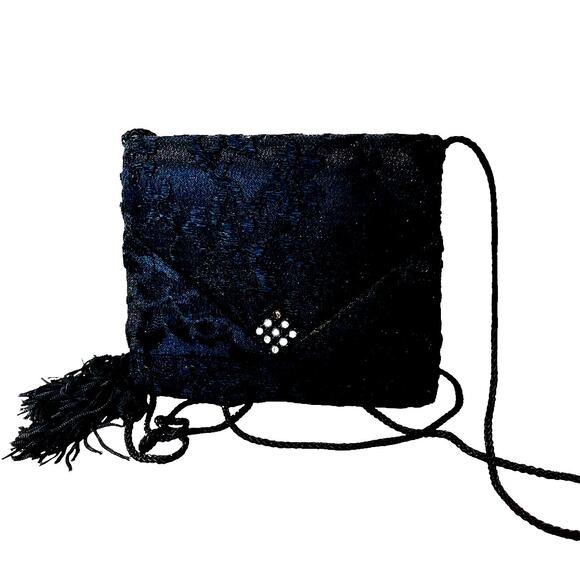 La Regale Lace Mini Tassel Evening Bag Purse Black - Picture 12 of 12